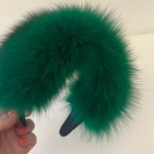 Headband Fox Fur with leather Emerald Hair Accessory with Voluminous T…